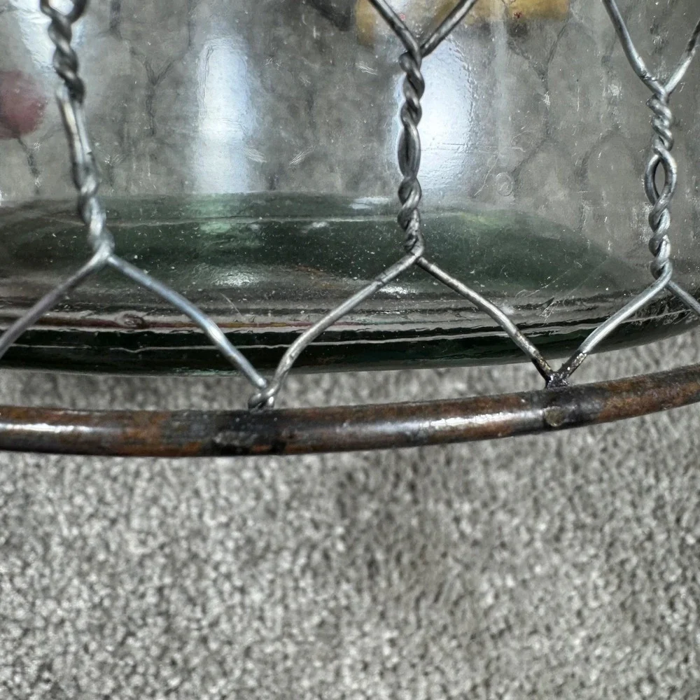 Lantern Cloche Clear Glass Chicken Wire Wood Handle Farmhouse Decor
